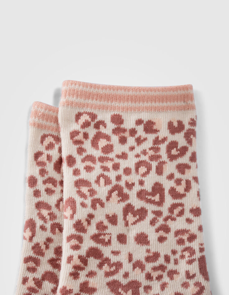 Girls&rsquo; pink, ecru, brown socks-6