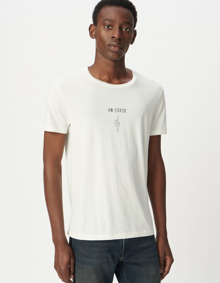 Weißes Herren-T-Shirt kurze Ärmel Handmotiv-2 Weißes Herren-T-Shirt kurze Ärmel Handmotiv-2