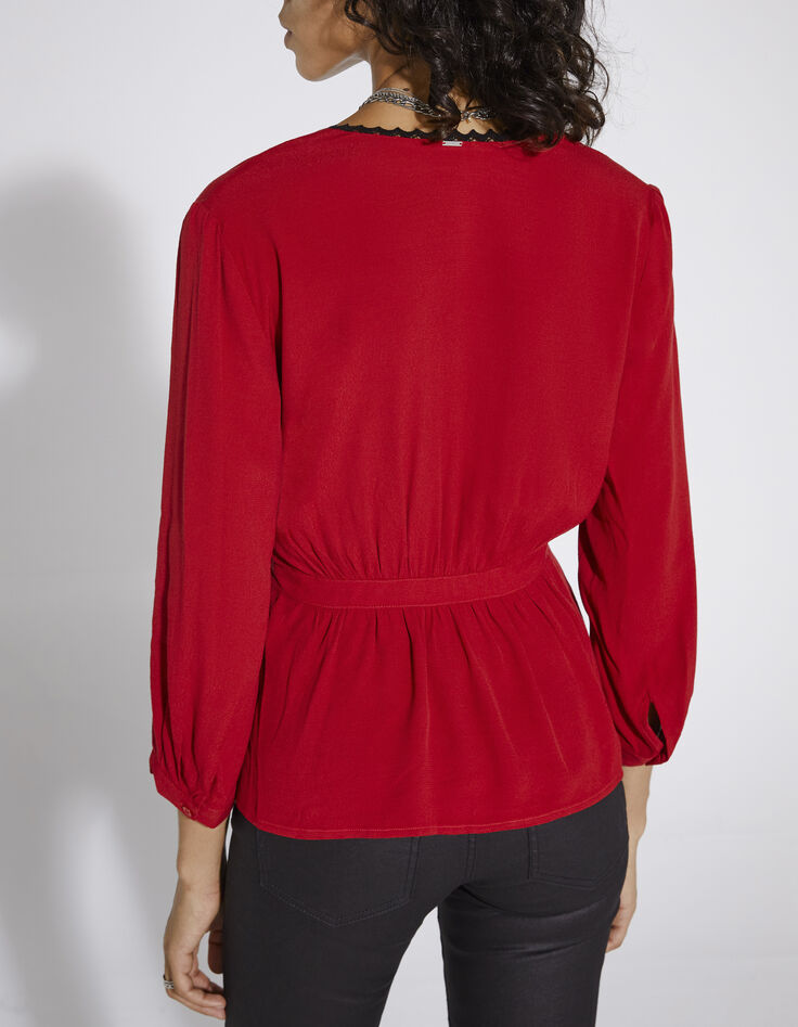 Women’s red viscose blouse with lace neckline-2