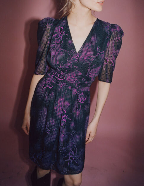 Robe courte noire imprimé dandy flower Femme - IKKS