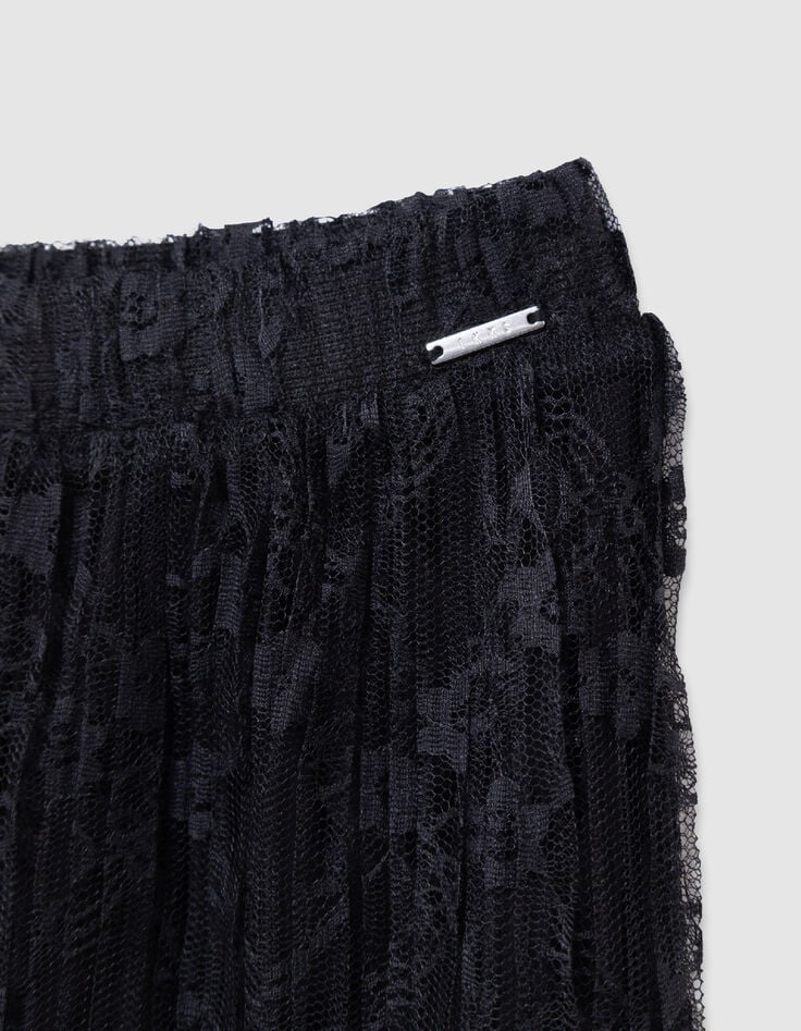 Falda larga de encaje plisado negro para ni&ntilde;a-5