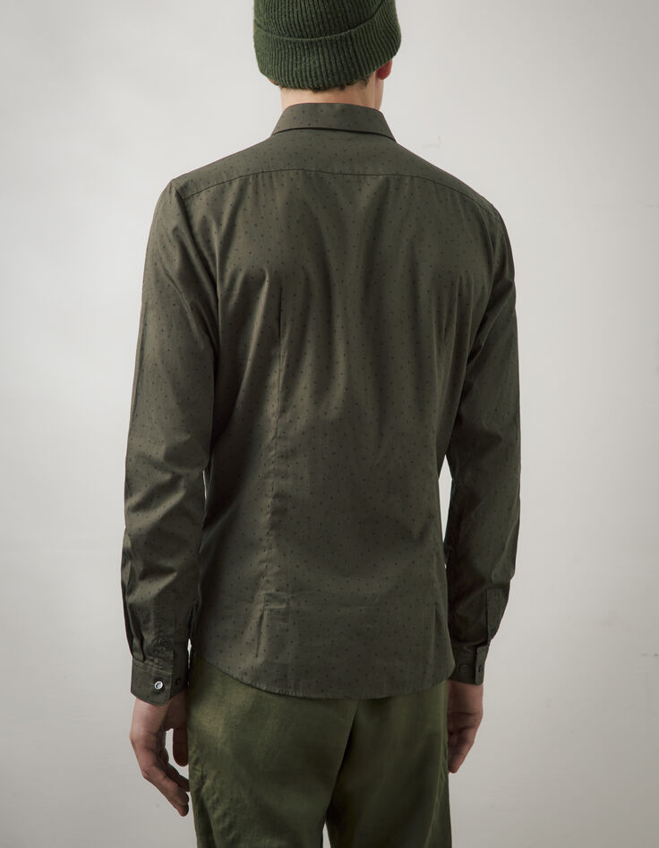 Khaki SLIM-Herrenhemd mit dezentem Print-3