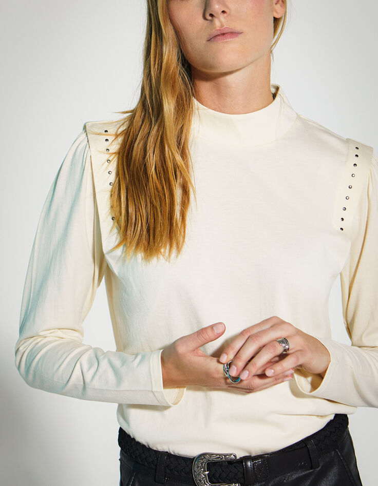Women’s white studded long sleeve high-neck T-shirt-5