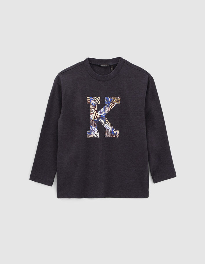 Gemêleerd marine T-shirt maxi letter K-badges jongens-2