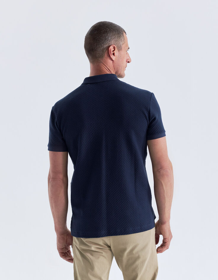 Marineblaues Herrenpoloshirt mit Zopfrelief-3