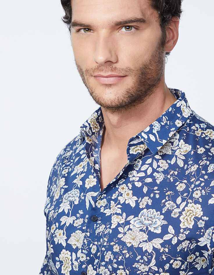 Indigoblaues Herren SLIM-Hemd mit Liberty®-Blumenprint-4