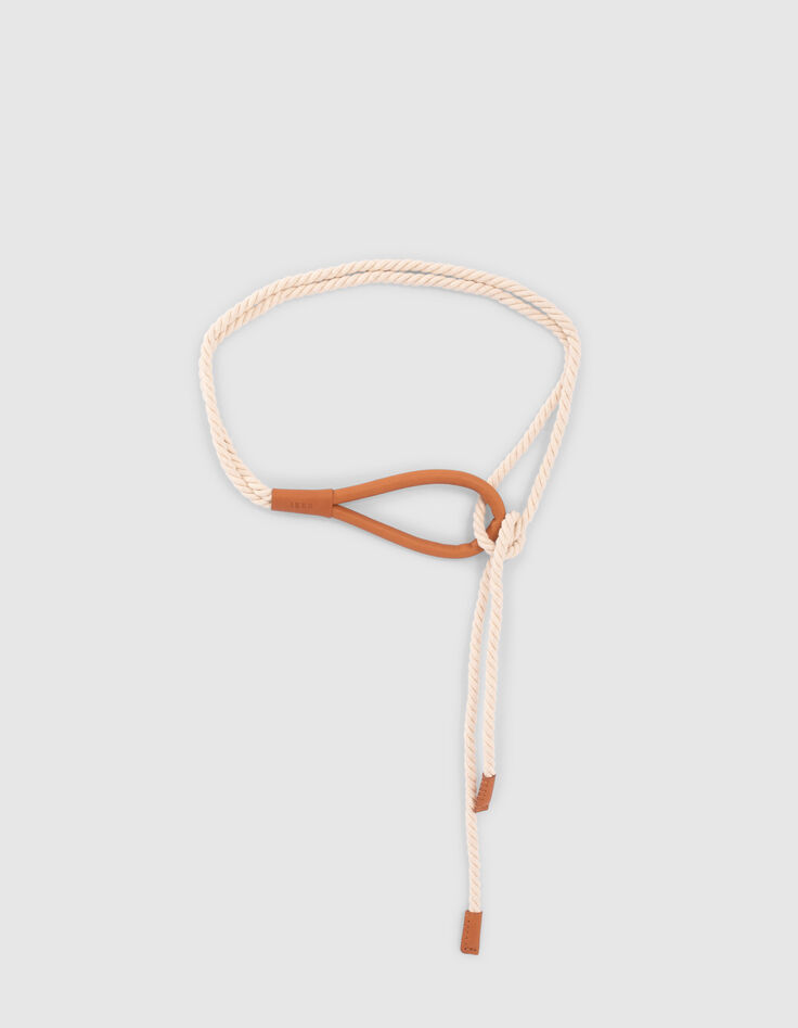 Ceinture à nouer en corde beige avec boucle cuir Femme-2