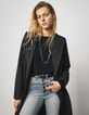 Manteau long à carreaux gris et capuche en molleton femme-1