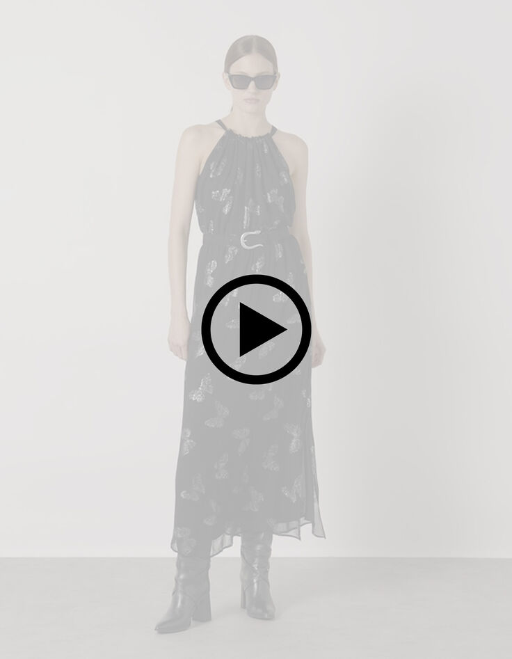 Robe longue noire jacquard lurex papillons Femme-9 Robe longue noire jacquard lurex papillons Femme-9