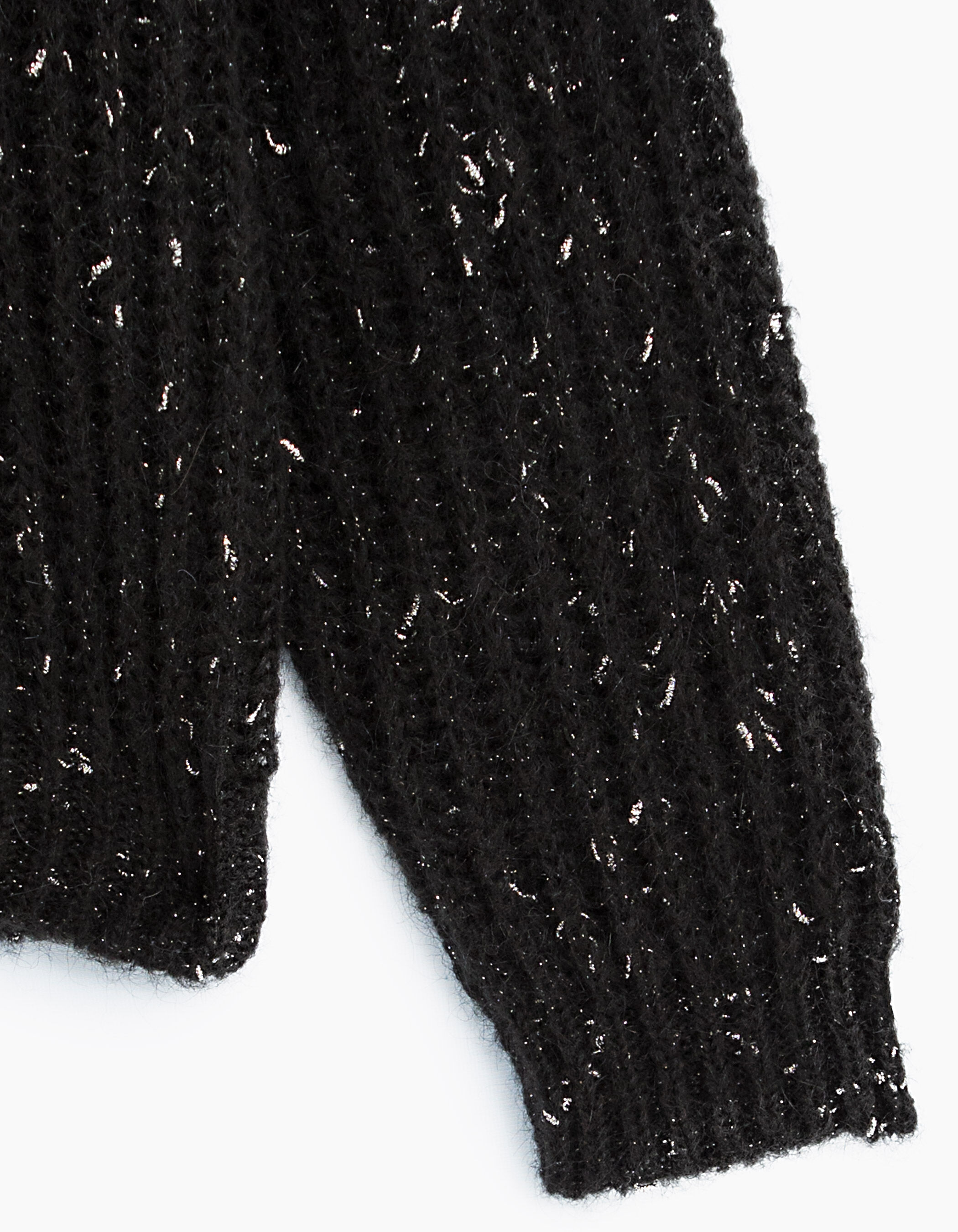 Women s black metallic fluffy wool V neck sweater