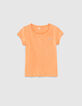 T-shirt abricot Essentiel brodé en coton bio fille-1