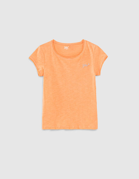 T-shirt abricot Essentiel brodé en coton bio fille