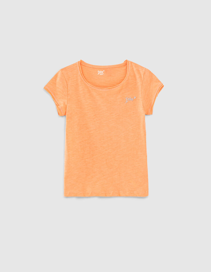 T-shirt abricot Essentiel brodé en coton bio fille-1 T-shirt abricot Essentiel brodé en coton bio fille-1