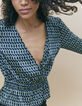 Women’s black graphic print wrap blouse-7