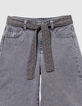 Wide grey jeans with removable printed belt for girl-2