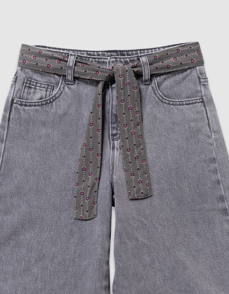 Wide grey jeans with removable printed belt for girl-2