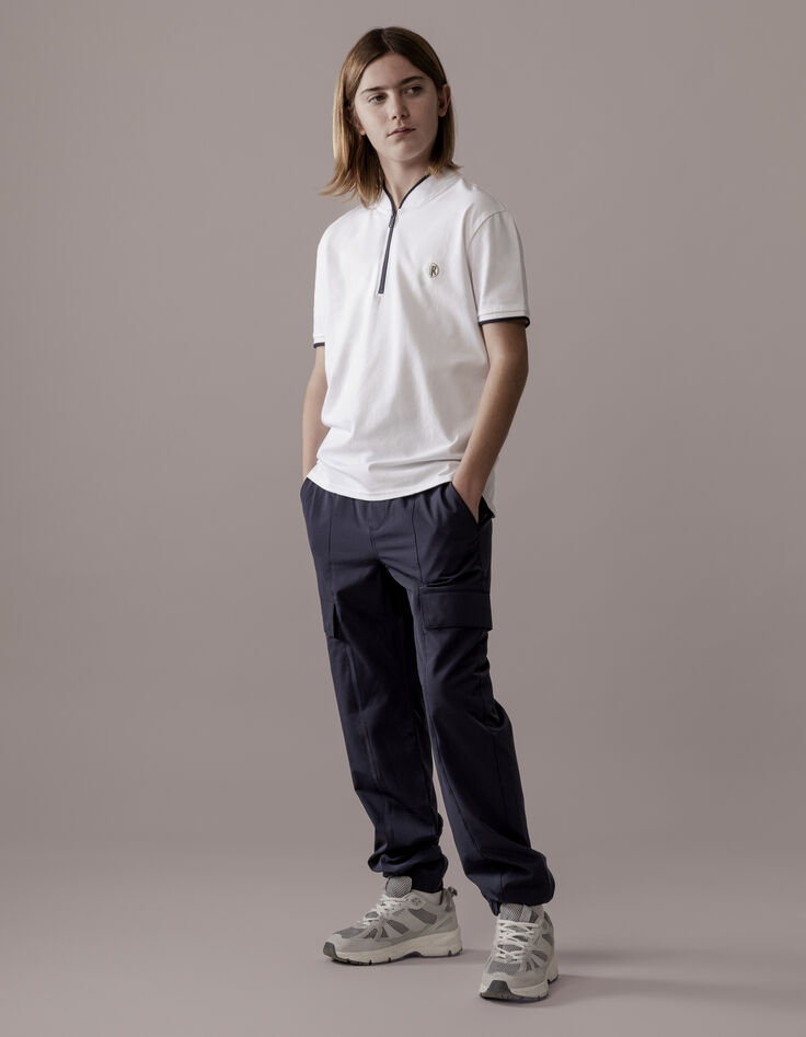 Polo blanc coton bio col zippé garçon-3