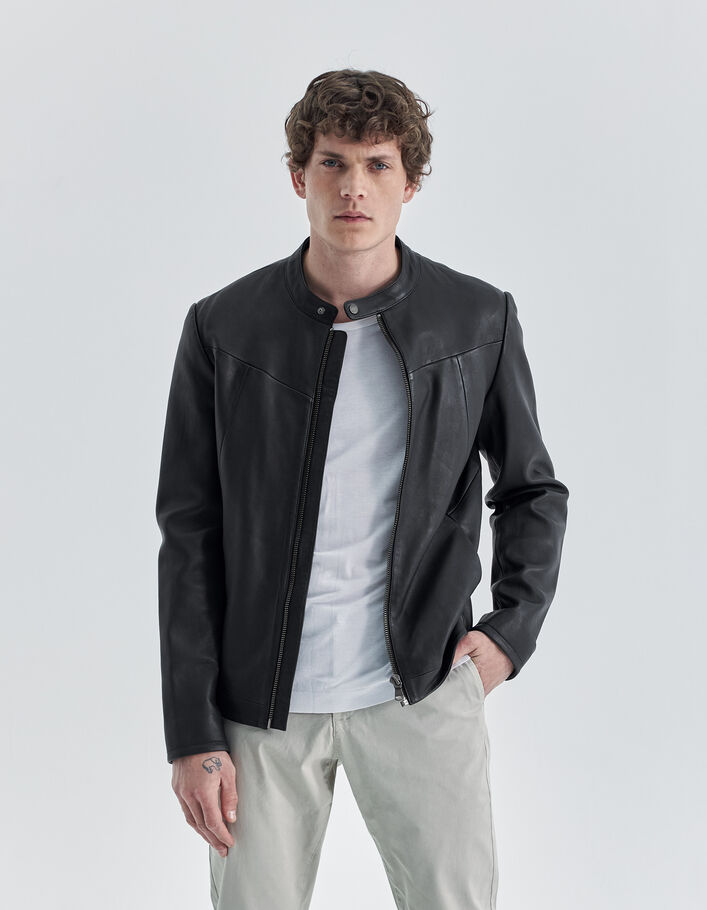 Blouson biker En cuir à Capuche pour Homme