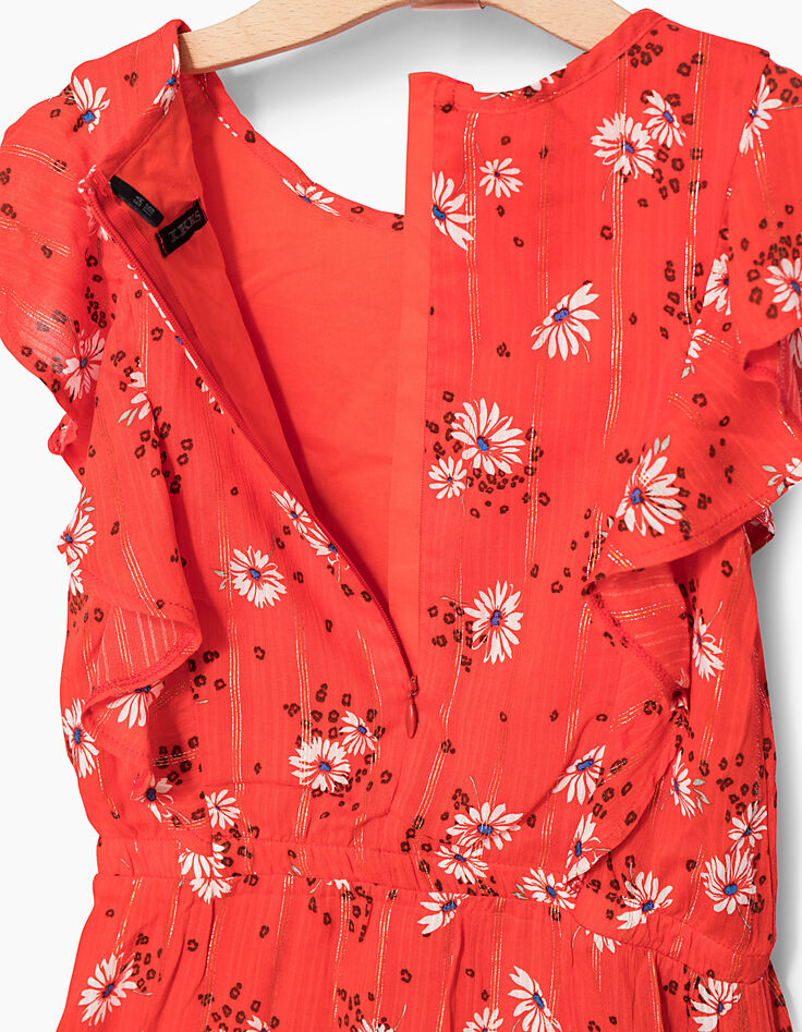 Robe orange foncé imprimé fleurs fille-5