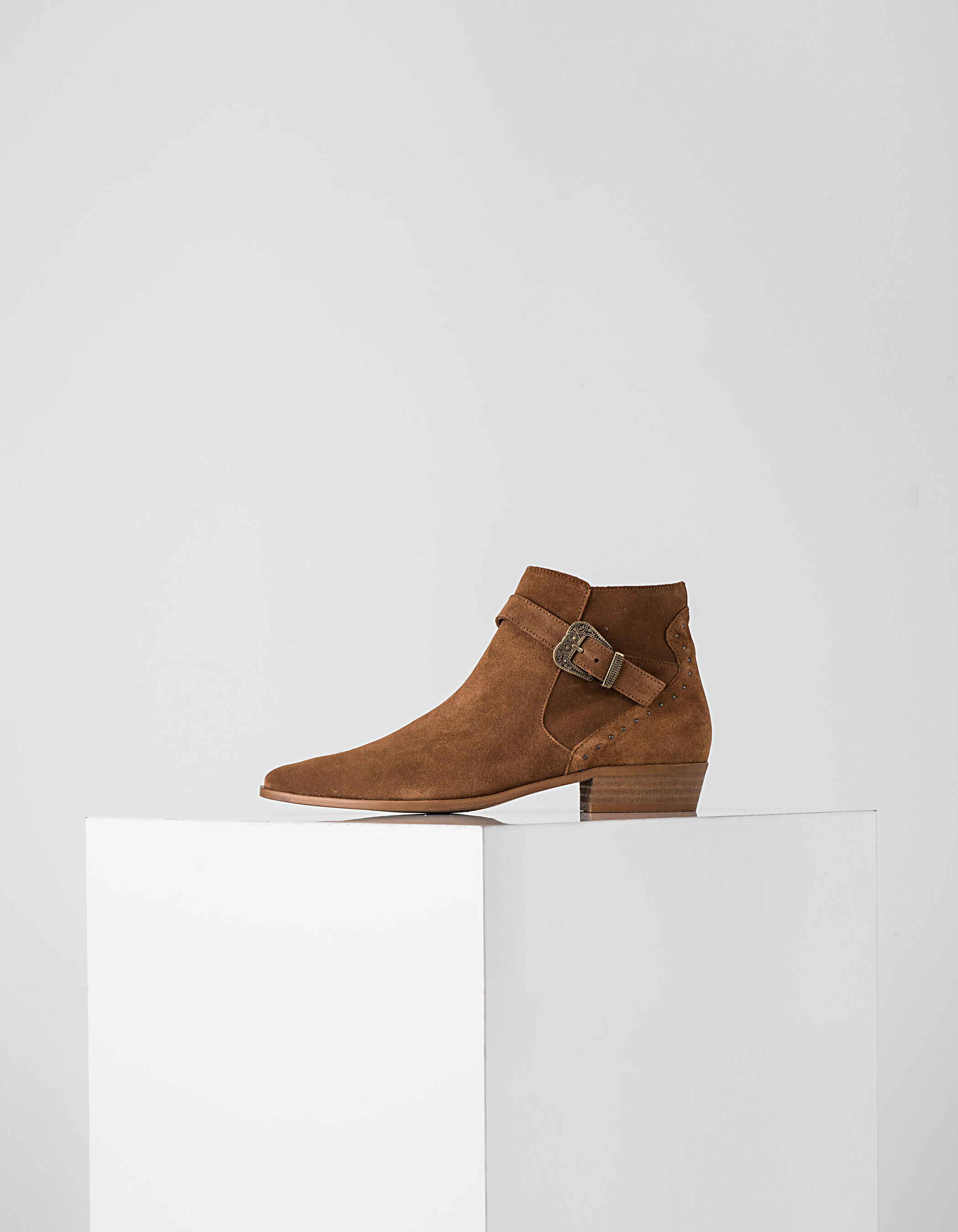 Women s champagne folk strap leather boots IKKS