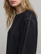 Women's black openwork knit sweater-5