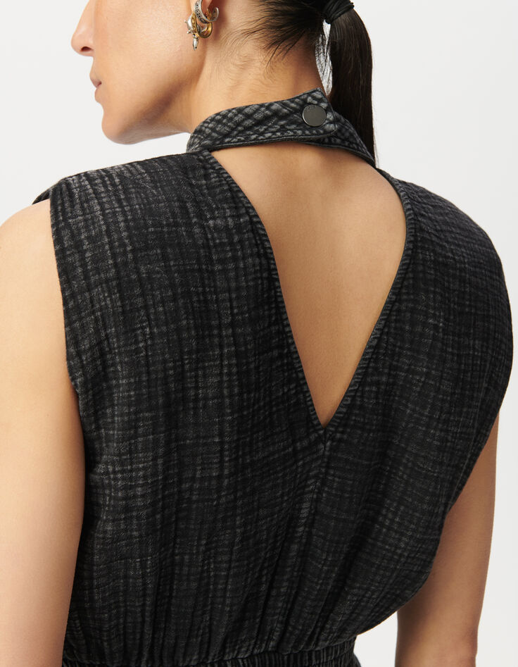 Robe sans manches grise gaze de coton encolure V dos Femme-6 Robe sans manches grise gaze de coton encolure V dos Femme-6