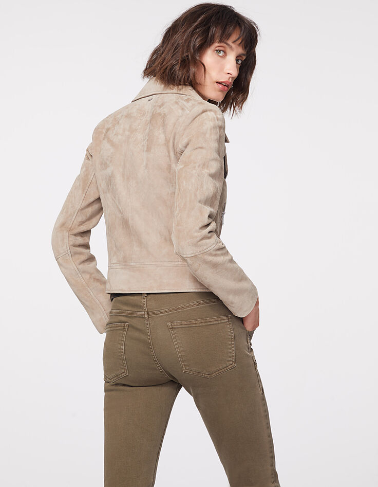 Women's beige goat suede jacket-3