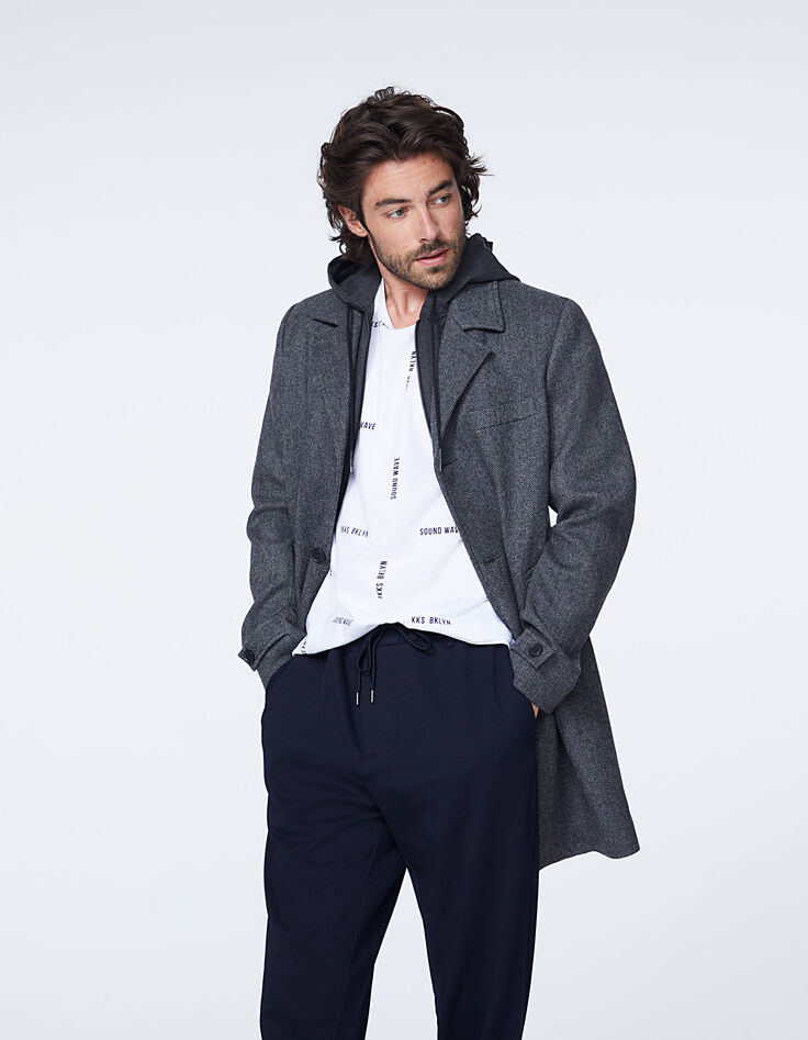 Manteau gris souris à chevrons à capuche Homme-5