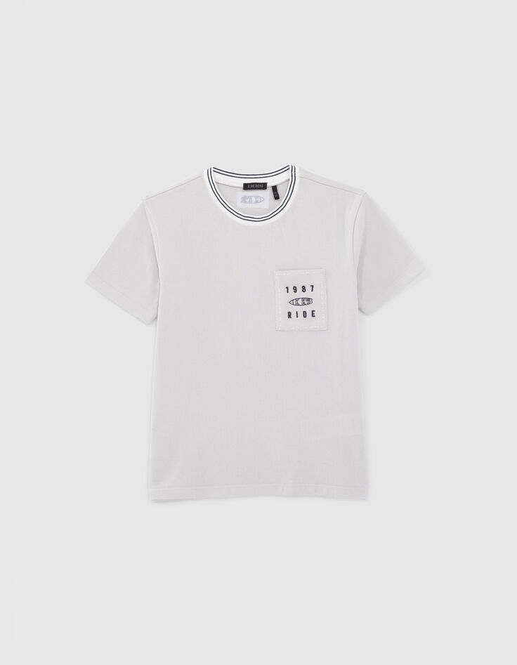 T-shirt gris maille piquée broderie poche garçon-1
