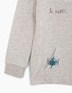 Sweat gris clair print et broderies molleton bio garçon -2