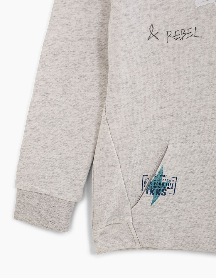 Sweat gris clair print et broderies molleton bio garçon -2