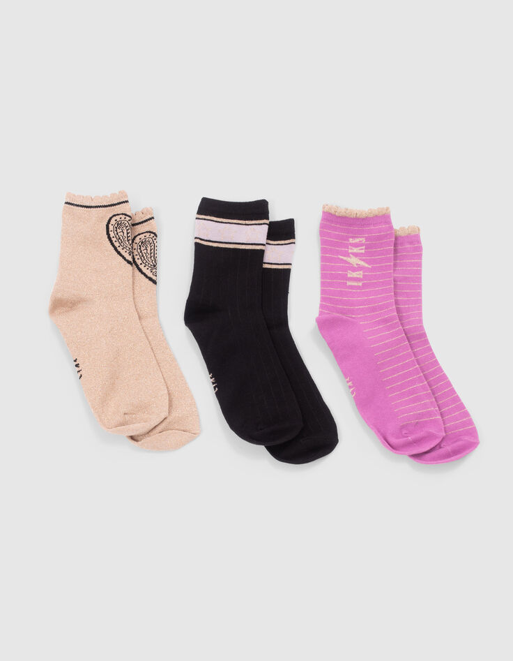 Chaussettes noires, violettes et dorées fille-2