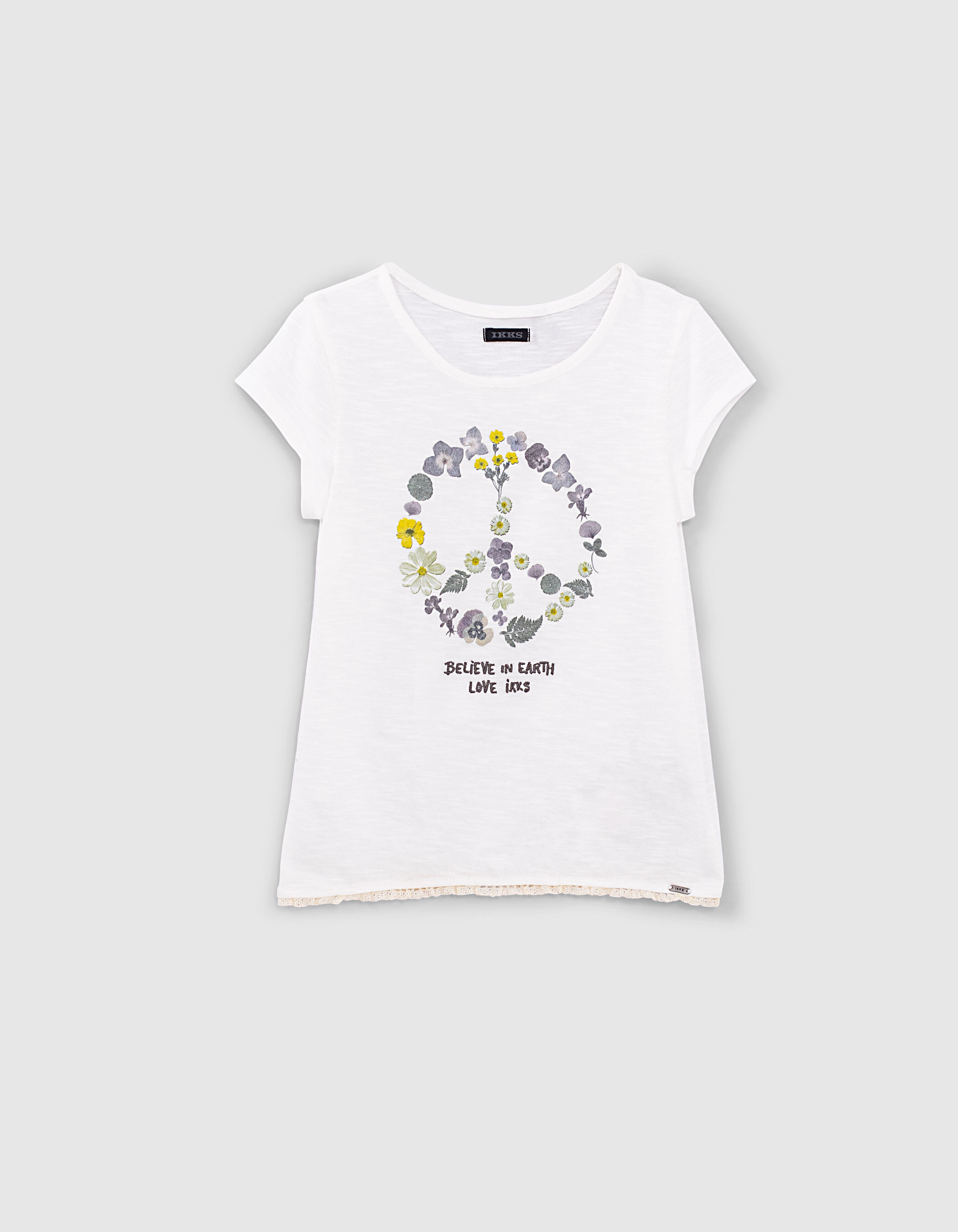 Girls off white Peace Love flower organic T shirt