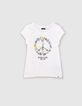 Girls' off-white Peace & Love flower organic T-shirt-1