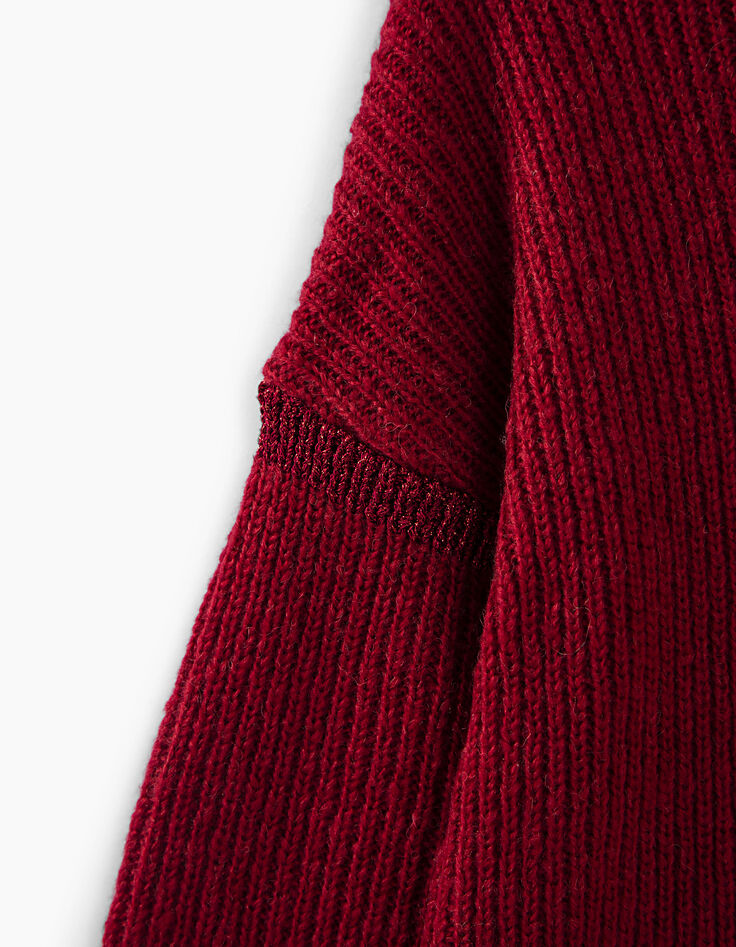 Pull rouge foncé en tricot pour fille-2