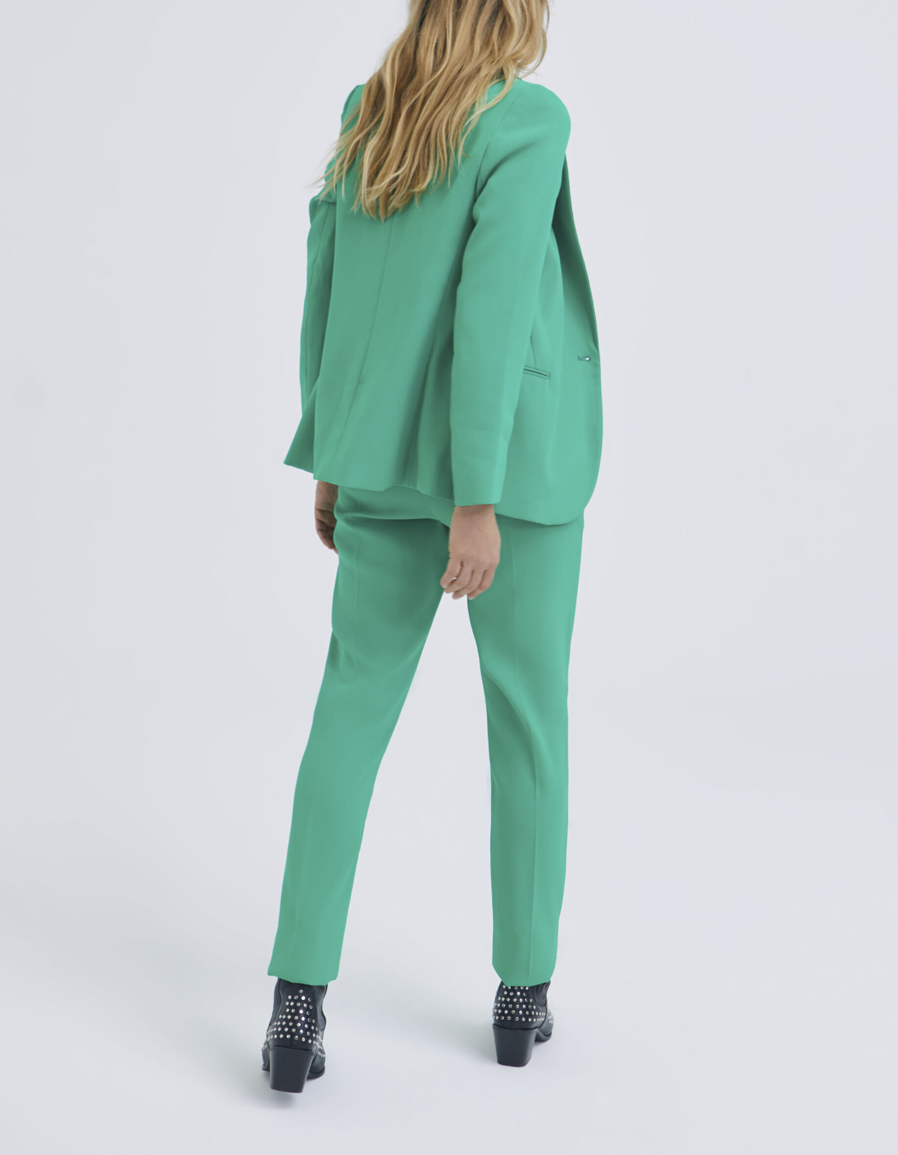 Pantalon droit vert a taille haute Femme