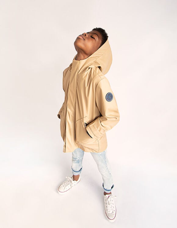 Boys’ sand recycled wax-look hooded trench coat