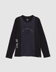 Tweekleurig T-shirt navy reli&euml;f maxi-letter jongens -1