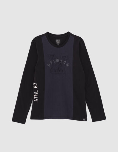 Tweekleurig T-shirt navy reli&euml;f maxi-letter jongens  - IKKS