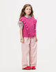 Pull sans manches rose tricot fantaisie volants fille-1