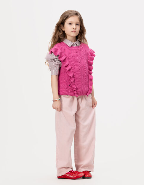 Pull sans manches rose tricot fantaisie volants fille - IKKS