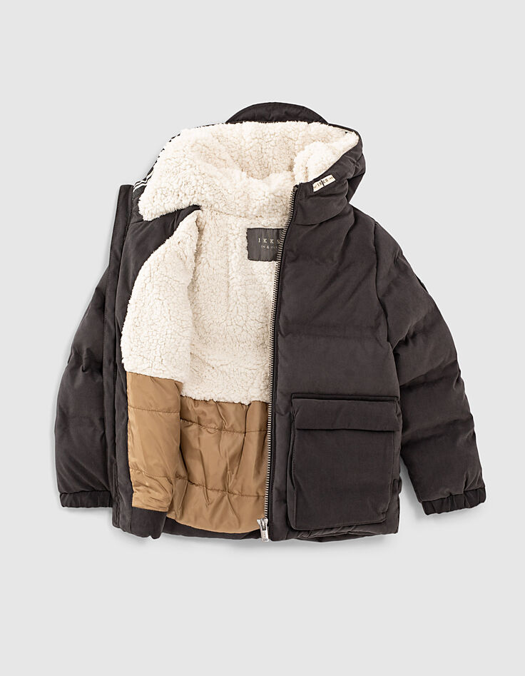Anthrazitgraue Jungensteppjacke mit Kapuze mit Schirm-2