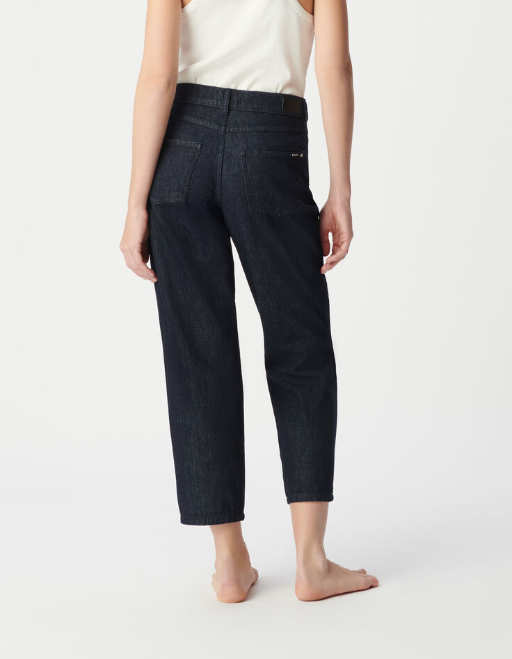 Rauwe blauwe rechte jeans voor dames-3