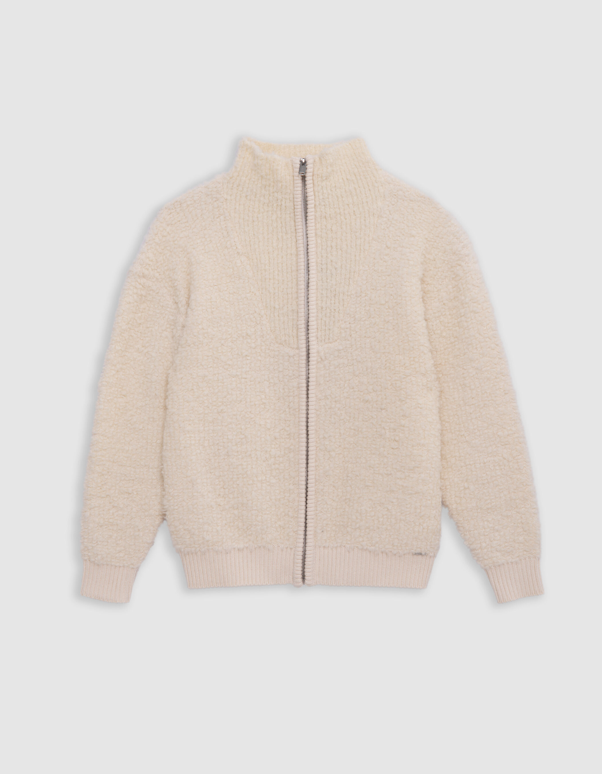 Girl s ecru boucle knit zipped cardigan IKKS