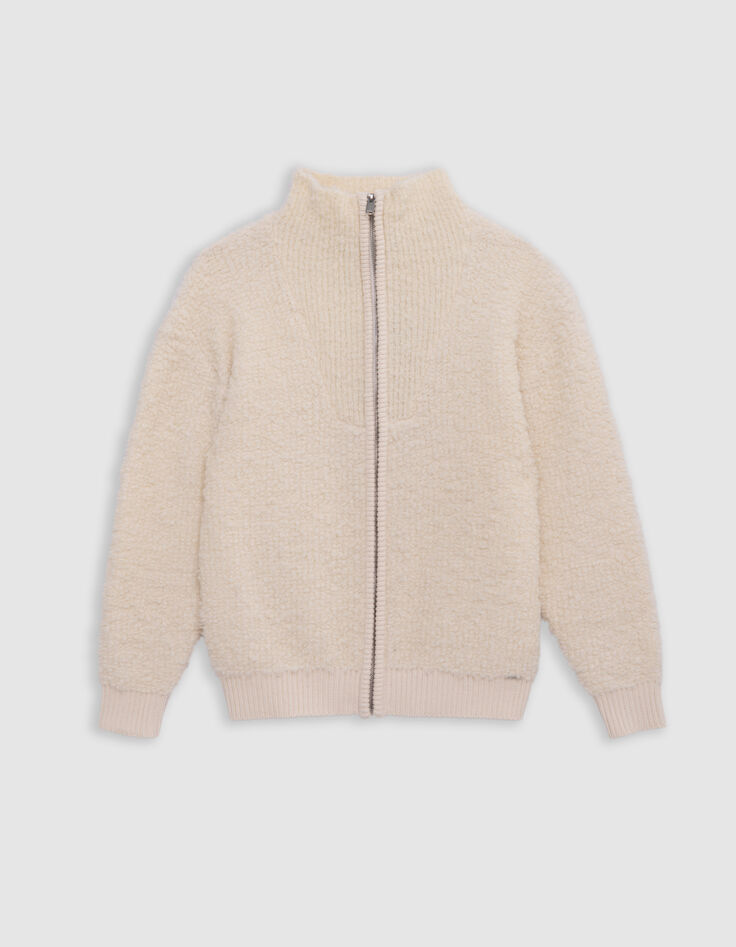 Chaqueta de punto con cremallera en color crudo para ni&ntilde;a-1