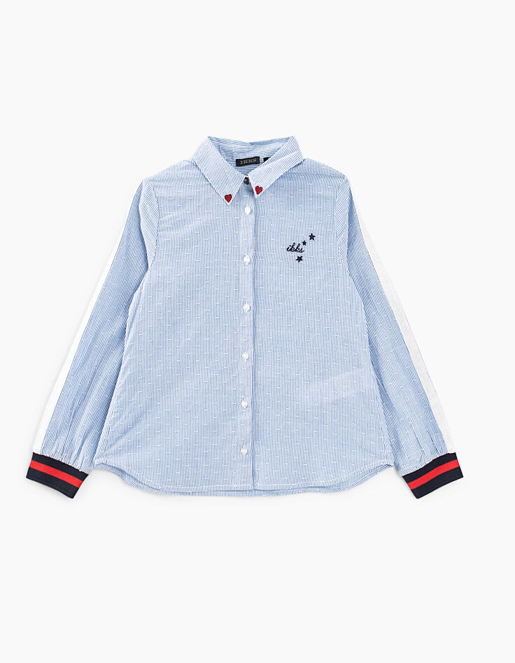 Chemise blanc cassé à rayures ciel avec bandes fille-2 Chemise blanc cassé à rayures ciel avec bandes fille-2