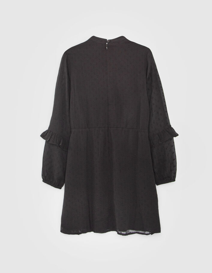Schwarzes Mädchenkleid mit Plumetisjacquard an der Passe-5