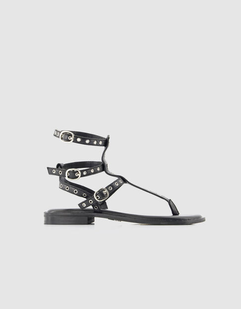 Women's flat black leather spartan sandals - IKKS