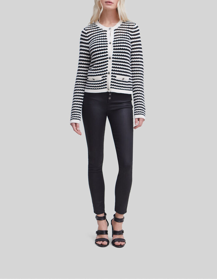Women’s navy openwork knit sailor-stripe cardigan-9