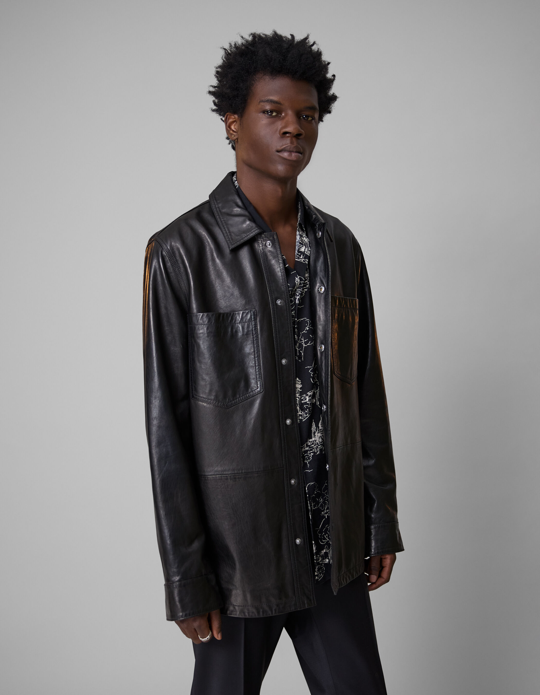 Pure Edition Men s black leather overshirt jacket IKKS